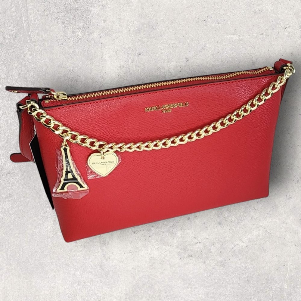 Karl Lagerfeld Red Crossbody with Gold Charm Chain - NWT